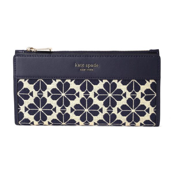 gktkb201403 1 Kate Spade Long Wallet Spade Flower Jacquard KB201 Blue