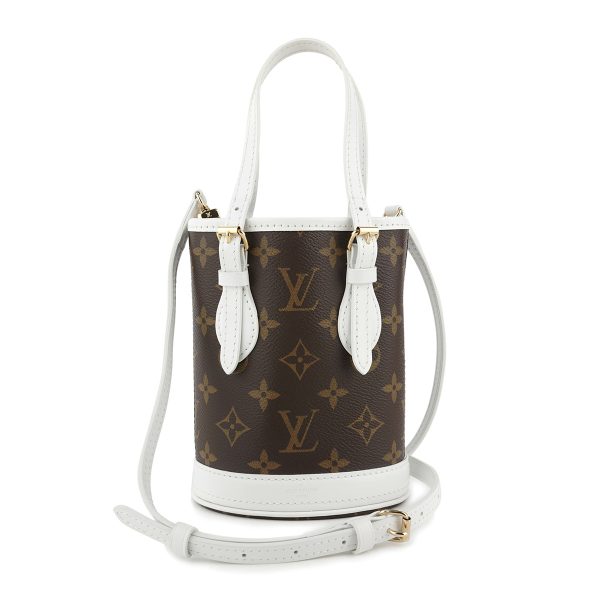 glvm81489 1 Louis Vuitton Shoulder Bag Monogram Nano Bucket Brown White