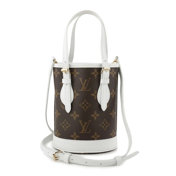 glvm81489 2 Louis Vuitton Shoulder Bag Monogram Nano Bucket Brown White