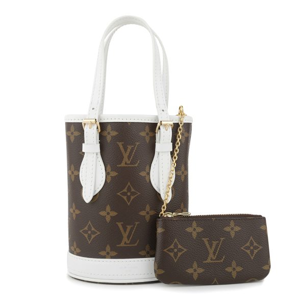 glvm81489 6 Louis Vuitton Shoulder Bag Monogram Nano Bucket Brown White