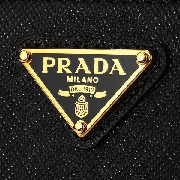 gpz1ml506qhhf0002 6 Prada Saffiano Triangle Long Wallet Round Zipper Black Gold