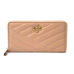 gto0390348288 1 Tory Burch Kira Chevron Long Wallet Round Zipper Beige