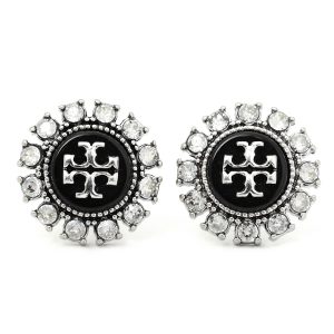 gto141920961 1 Tory Burch Enamel Logo Earrings Silver Black