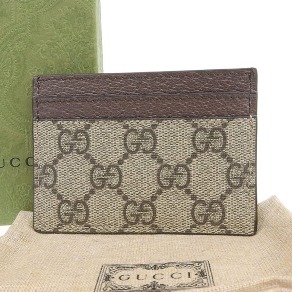 gu0420 2 Gucci Ophidia Supreme Leather Card Case Beige Brown