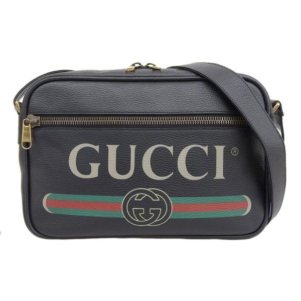 gu0432 1 Gucci Logo Print Leather Shoulder Bag Black