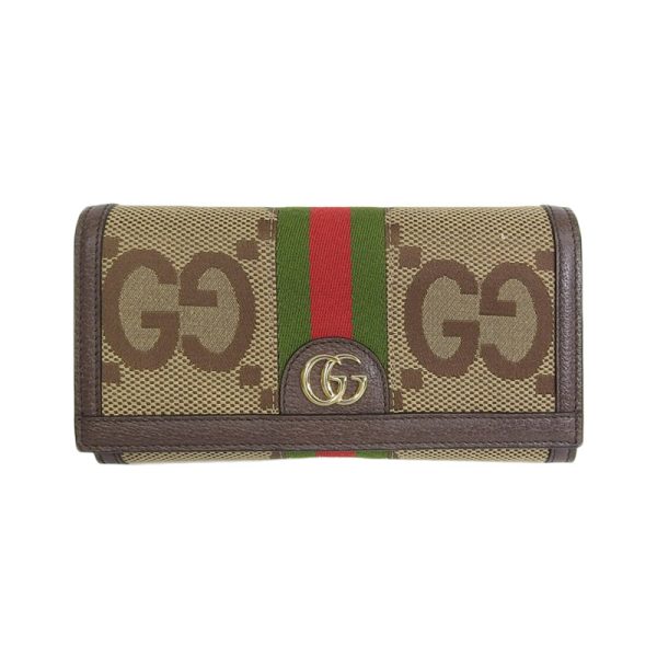 gu0440 1 Gucci Jumbo Continental Wallet Long Wallet Canvas Leather Beige Brown