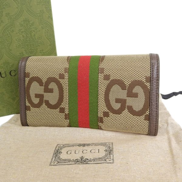 gu0440 2 Gucci Jumbo Continental Wallet Long Wallet Canvas Leather Beige Brown