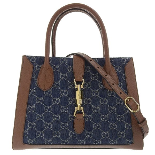 gu0455 1 Gucci Jackie Medium Tote Denim Leather Indigo Blue Brown