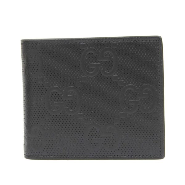 gu0460 1 Gucci GG Embossed Coin Wallet Bifold Wallet Compact Wallet Leather Black