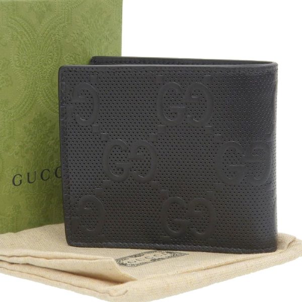 gu0460 2 Gucci GG Embossed Coin Wallet Bifold Wallet Compact Wallet Leather Black