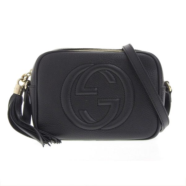 gu0482 1 Gucci Soho Shoulder Bag Crossbody Shoulder Disco Bag Tassel Leather Black