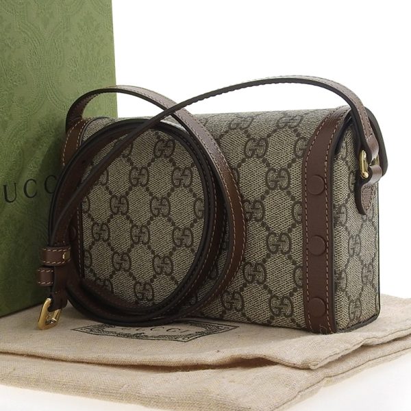 gu0488 2 Gucci Supreme Horsebit Shoulder Bag Mini Bag Beige Ebony