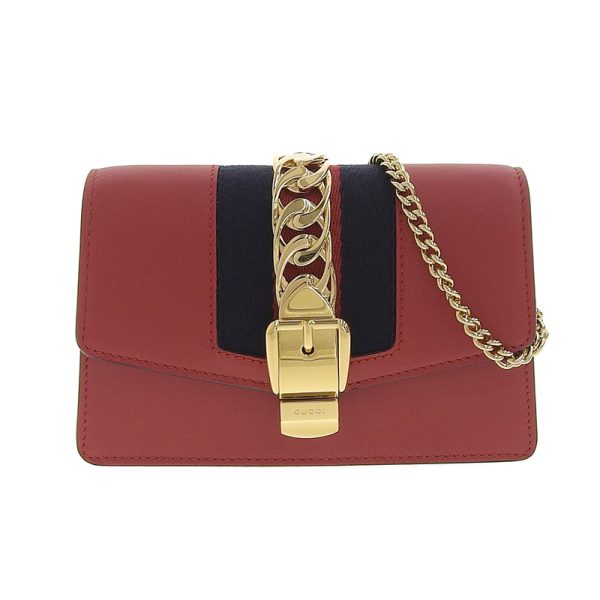 gu0490 1 Gucci Sylvie Super Mini Bag Shoulder Bag Chain Shoulder Leather Red