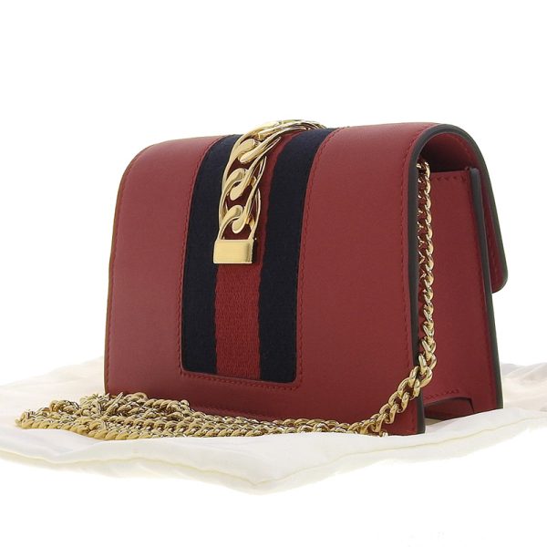 gu0490 2 Gucci Sylvie Super Mini Bag Shoulder Bag Chain Shoulder Leather Red