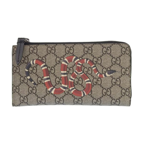 gu0506 1 Gucci Supreme L shaped Zipper Long Wallet Snake Beige