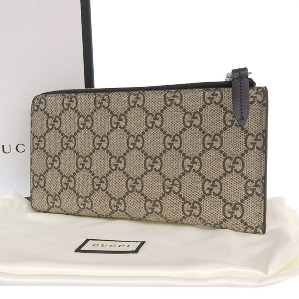 gu0506 2 Gucci Supreme L shaped Zipper Long Wallet Snake Beige