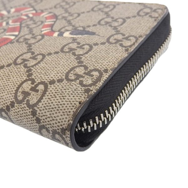 gu0506 3 Gucci Supreme L shaped Zipper Long Wallet Snake Beige