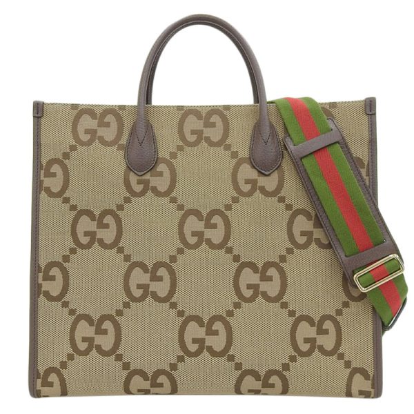 gu0517 1 Gucci Jumbo Tote Bag Shoulder Bag Canvas Leather Beige Brown