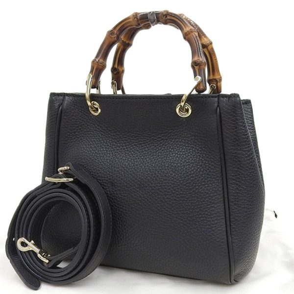 gu0531 2 Gucci Bamboo Shopper Mini Bag Handbag Shoulder Bag Leather Black