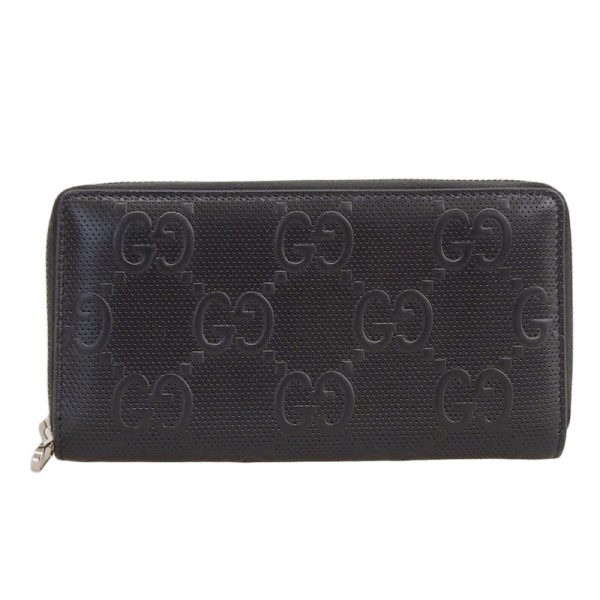 gu0537 1 Gucci GG Embossed Zip Around Wallet Long Wallet Leather Black