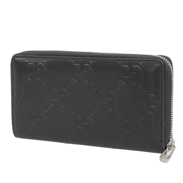 gu0537 2 Gucci GG Embossed Zip Around Wallet Long Wallet Leather Black