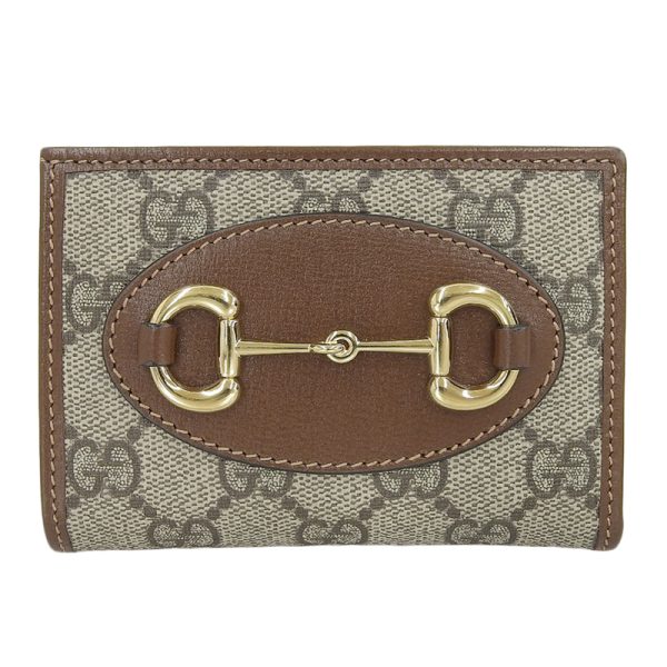 gu0539 1 Gucci Supreme Horsebit Bifold Wallet Compact Wallet Beige Brown