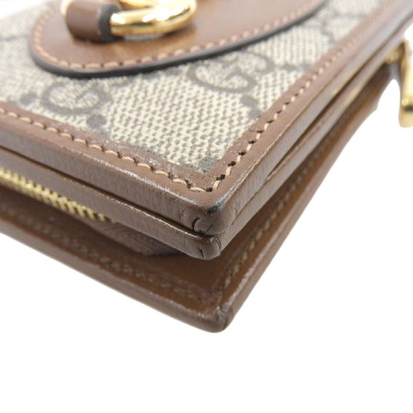 gu0539 4 Gucci Supreme Horsebit Bifold Wallet Compact Wallet Beige Brown