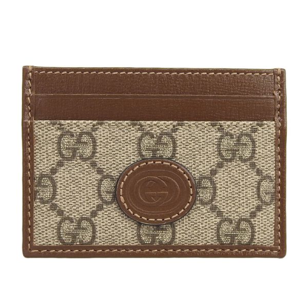 gu0540 1 Gucci Interlocking Card Case Business Card Holder Supreme Leather Beige Ebony