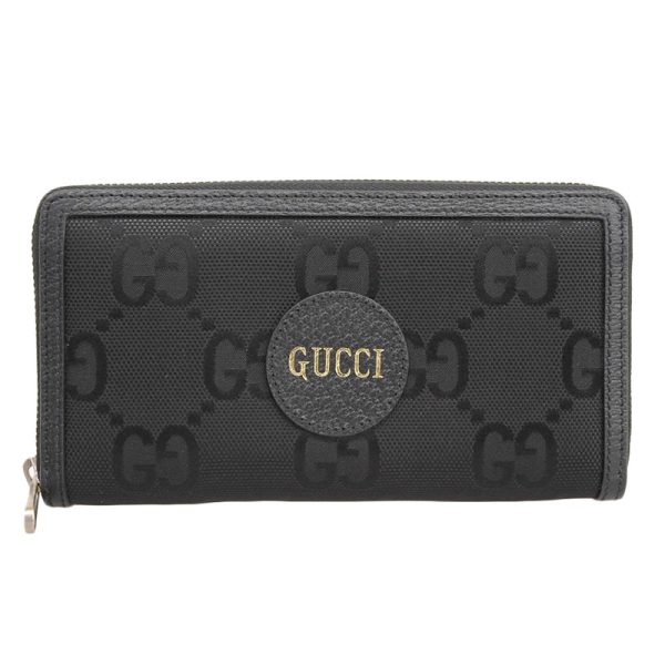 gu0541 1 Gucci Grid Zip Around Wallet Long Wallet Nylon Leather Black