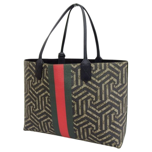 gu0543 2 Gucci Kaleido Web Bee Tote Bag Leather Beige Black