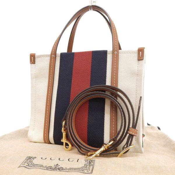 gu0558 2 Gucci Web Stripe Interlocking G Mini Tote Bag Canvas Leather Ivory