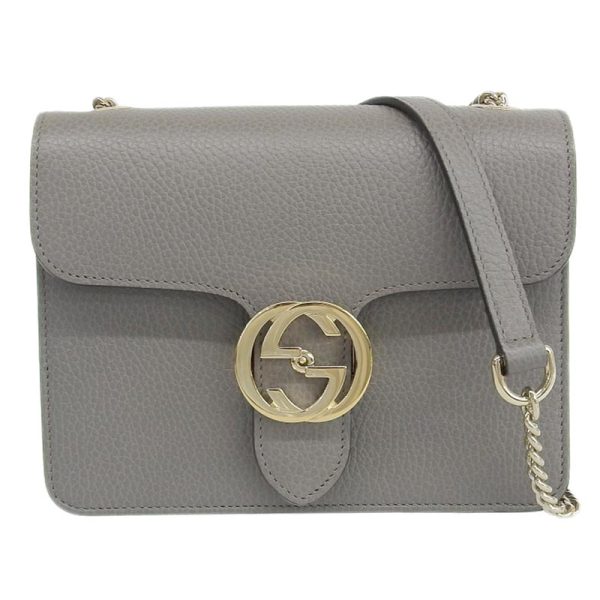 gu0571 1 Gucci Interlocking Shoulder Bag Chain Shoulder Leather Gray