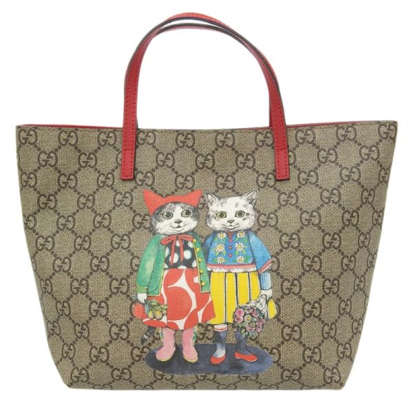 gu0572 1 Gucci Supreme Handbag Yuko Higuchi Cat Leather Beige Red