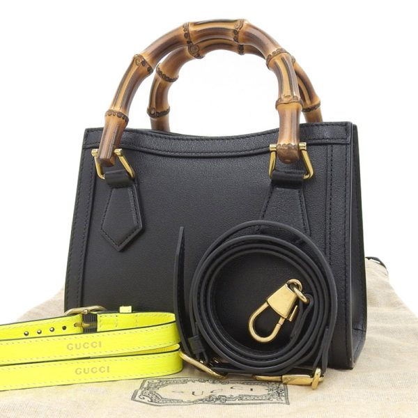 gu0574 2 Gucci Bamboo Diana Mini Bag Handbag Shoulder Bag Leather Black