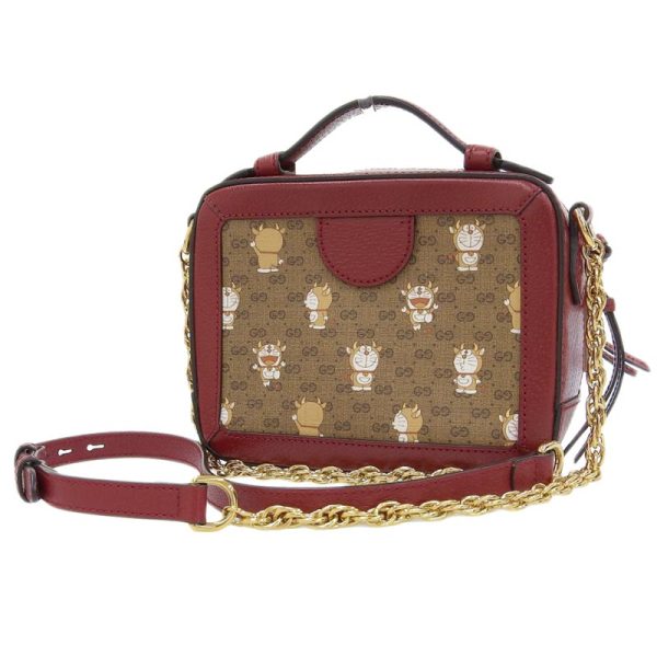 gu0576 2 Gucci Mini Supreme Shoulder Bag Doraemon Leather Beige Red