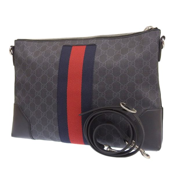 gu0579 2 Gucci Shoulder Messenger Bag Canvas Leather Black