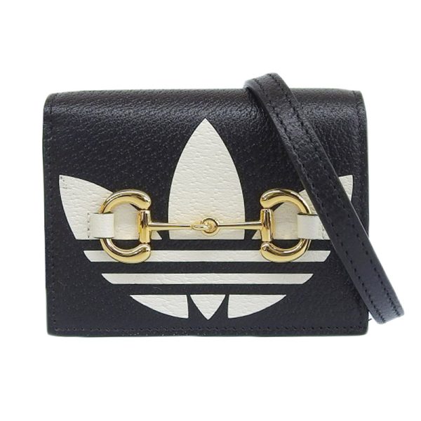 gu0585 1 Gucci Adidas Collaboration Shoulder Wallet Leather Black