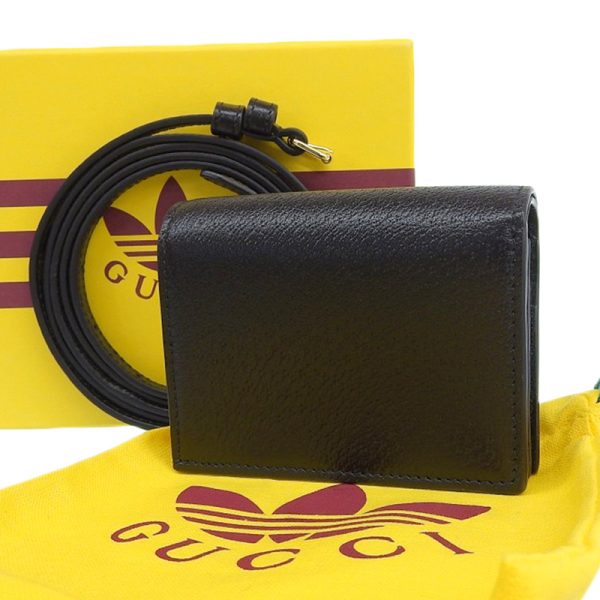 gu0585 2 Gucci Adidas Collaboration Shoulder Wallet Leather Black