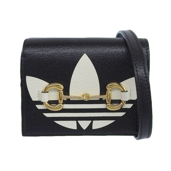 gu0586 1 Gucci Adidas Collaboration Shoulder Wallet Leather Black