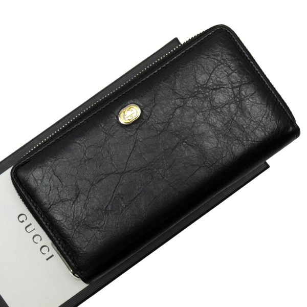 h27729a Gucci GG Round Zipper Long Wallet Black