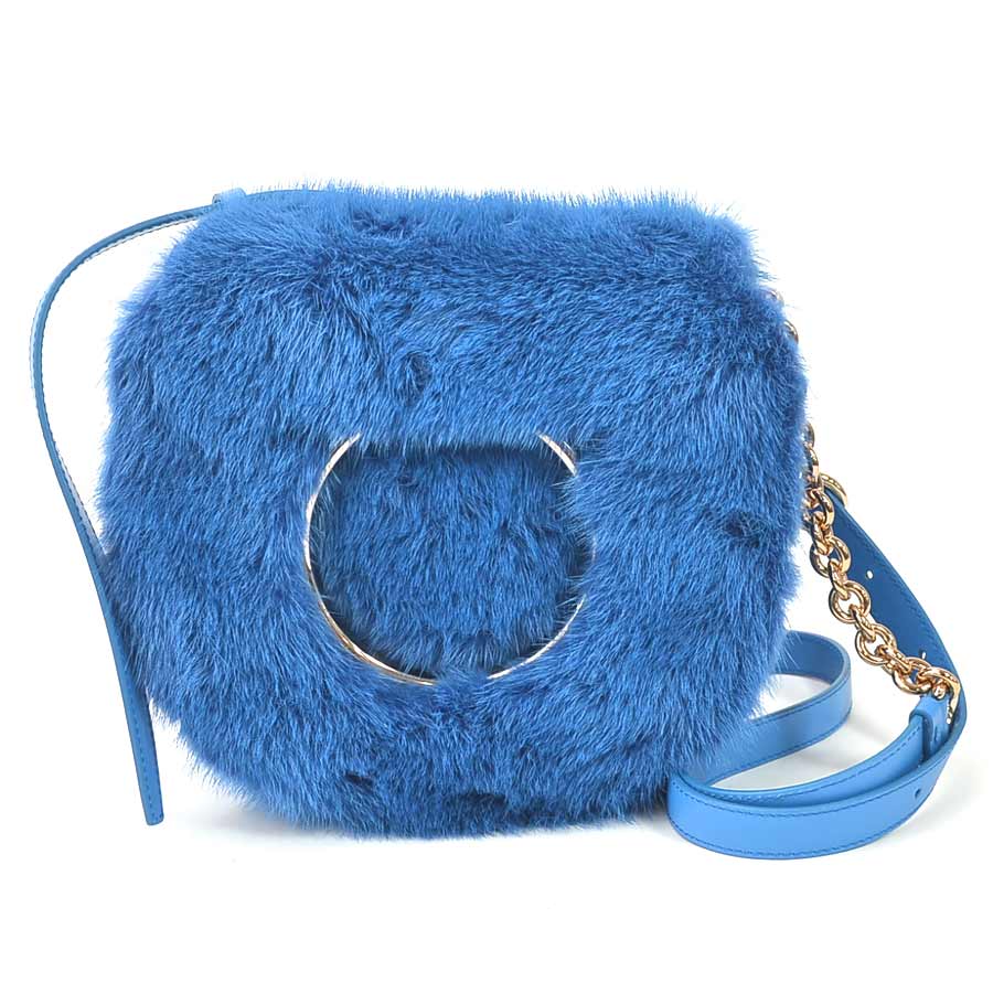 Salvatore Ferragamo Crossbody Shoulder Bag Gancini Fur Leather Blue jUSTBAG Justbag.Net