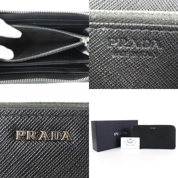 h29190f 7 c Prada Leather Round Zipper Long Wallet Black