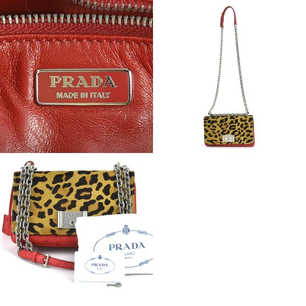 h29305a 13 c Prada Leather Crossbody Shoulder Bag Leopard Red