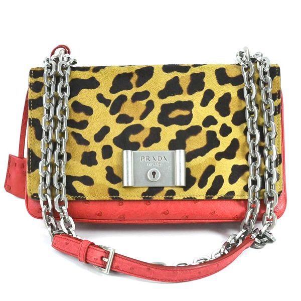 h29305a Prada Leather Crossbody Shoulder Bag Leopard Red