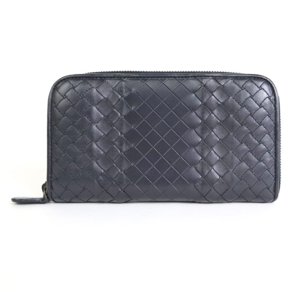 h29343g Bottega Veneta Round Zipper Long Wallet Intrecciato Leather Navy