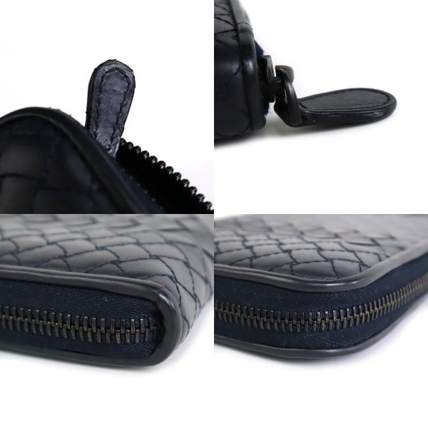 h29343g 7 c Bottega Veneta Round Zipper Long Wallet Intrecciato Leather Navy