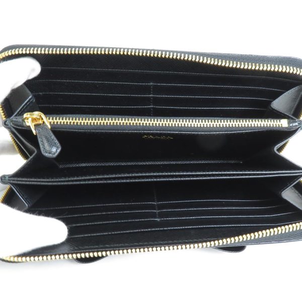 h29813f 2 Prada Saffiano Ribbon Round Zipper Long Wallet Black