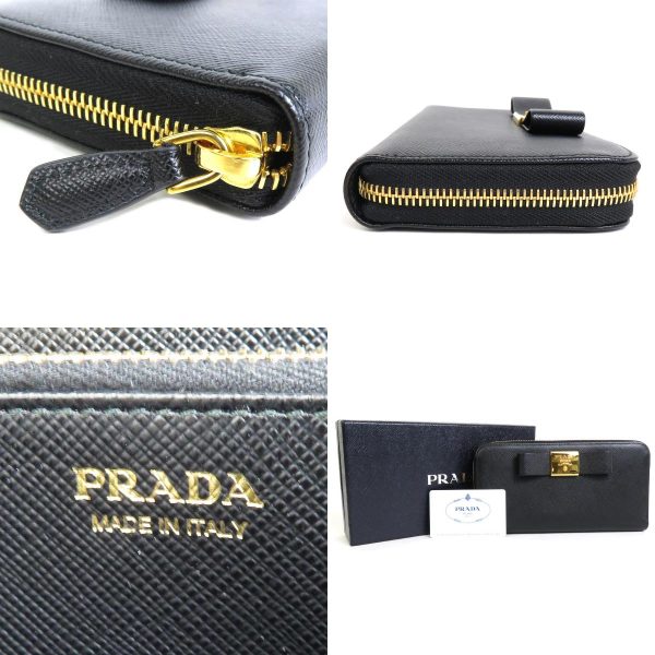 h29813f 4 c Prada Saffiano Ribbon Round Zipper Long Wallet Black