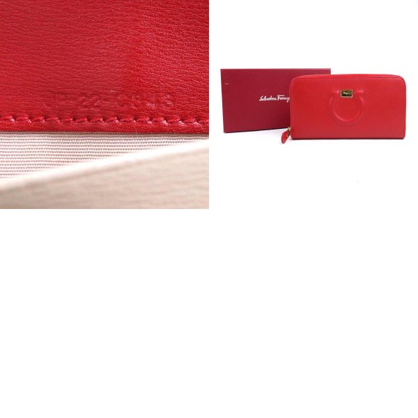 h29845f 10 c Salvatore Ferragamo Round Zipper Long Wallet Gancini Leather Red