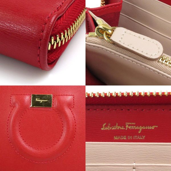 h29845f 6 c Salvatore Ferragamo Round Zipper Long Wallet Gancini Leather Red